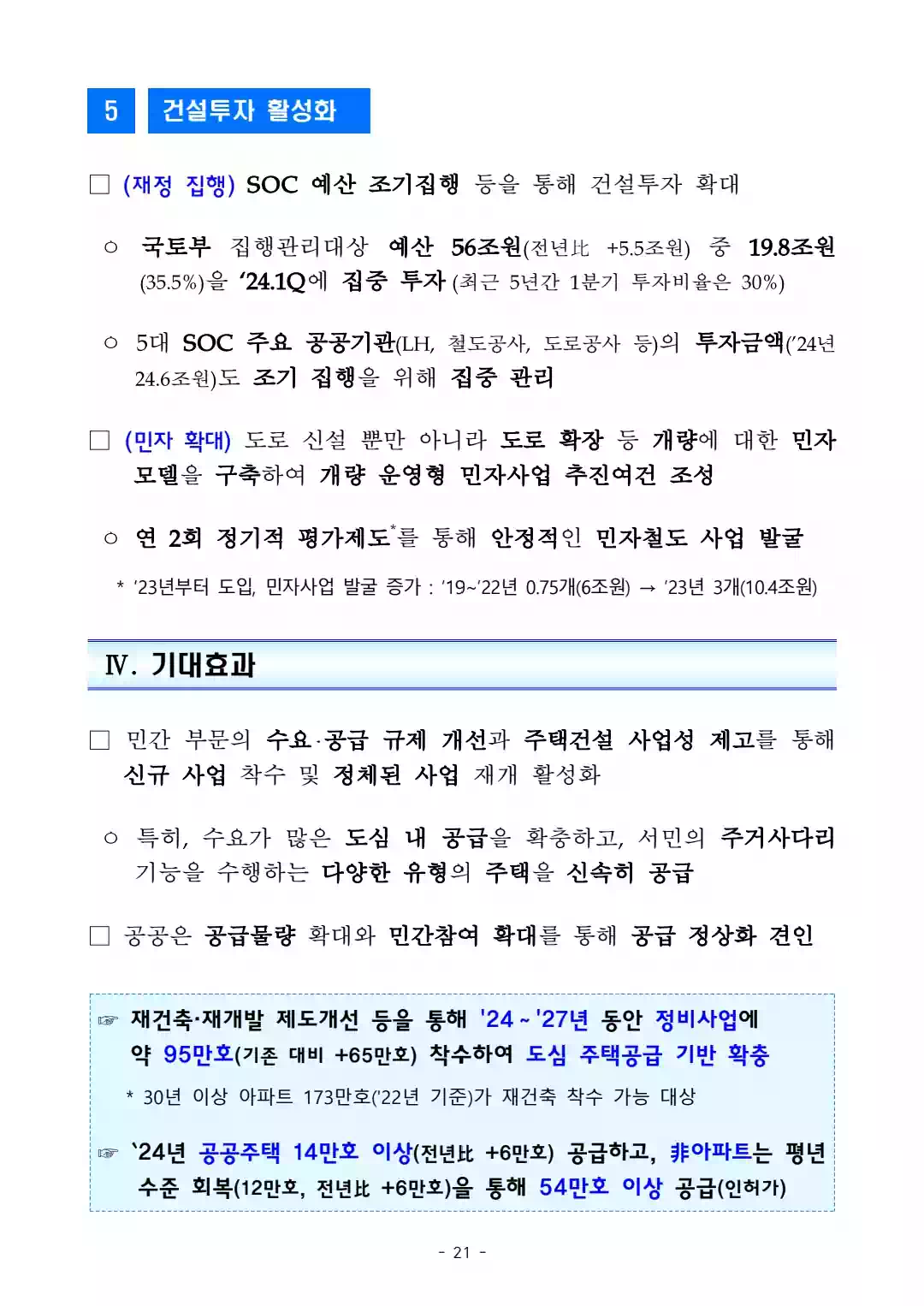 1.10 부동산 대책 - 국민 주거안정을 위한 주택공급 확대 및 건설경기 보완방안 - 21